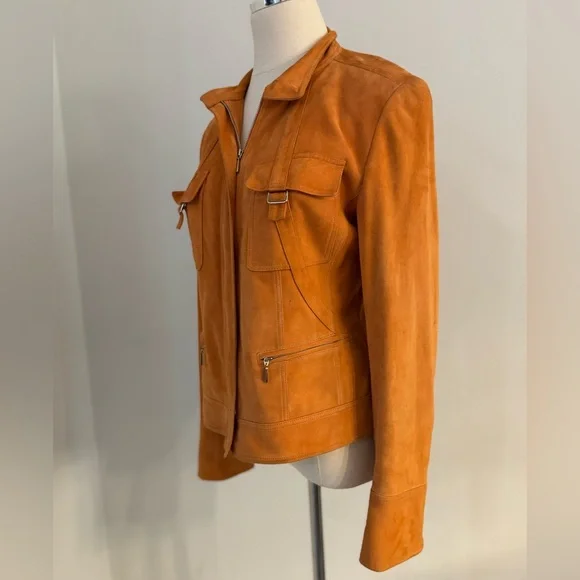 Lafayette 148 New York Orange Leather Jacket - Picture 6 of 14